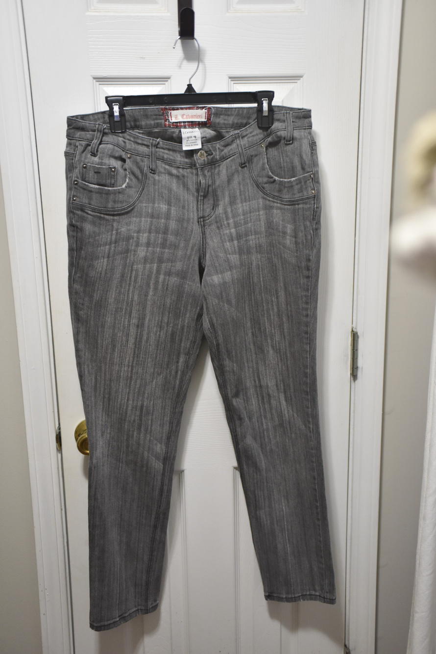 Z. Cavaricci Gray Straight Leg Jeans Size 16x30 Skull Button Y2K 9" rise LSC367